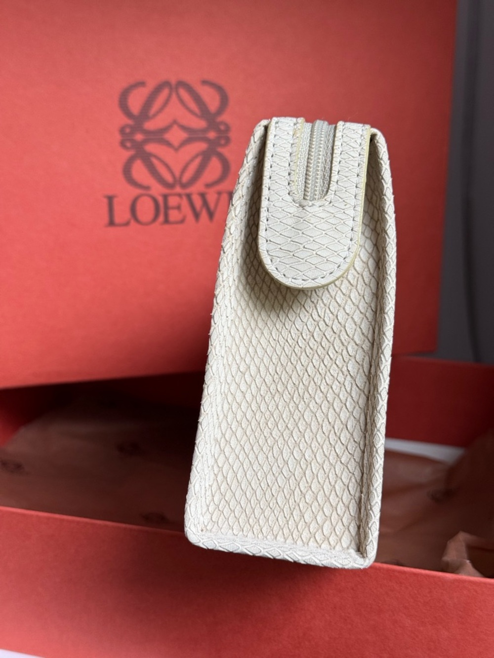 Loewe Cream Textured Zip Pouch with Gold Hardware MINT - Picture 4 of 10
